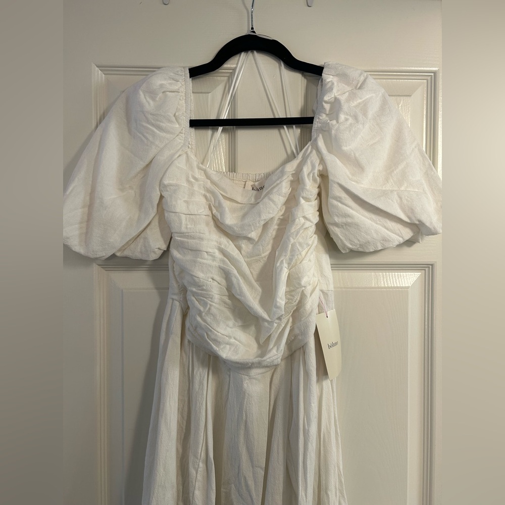 Bohme White Midi Dress Puff Sleeves Size small NWT - Picture 3 of 6